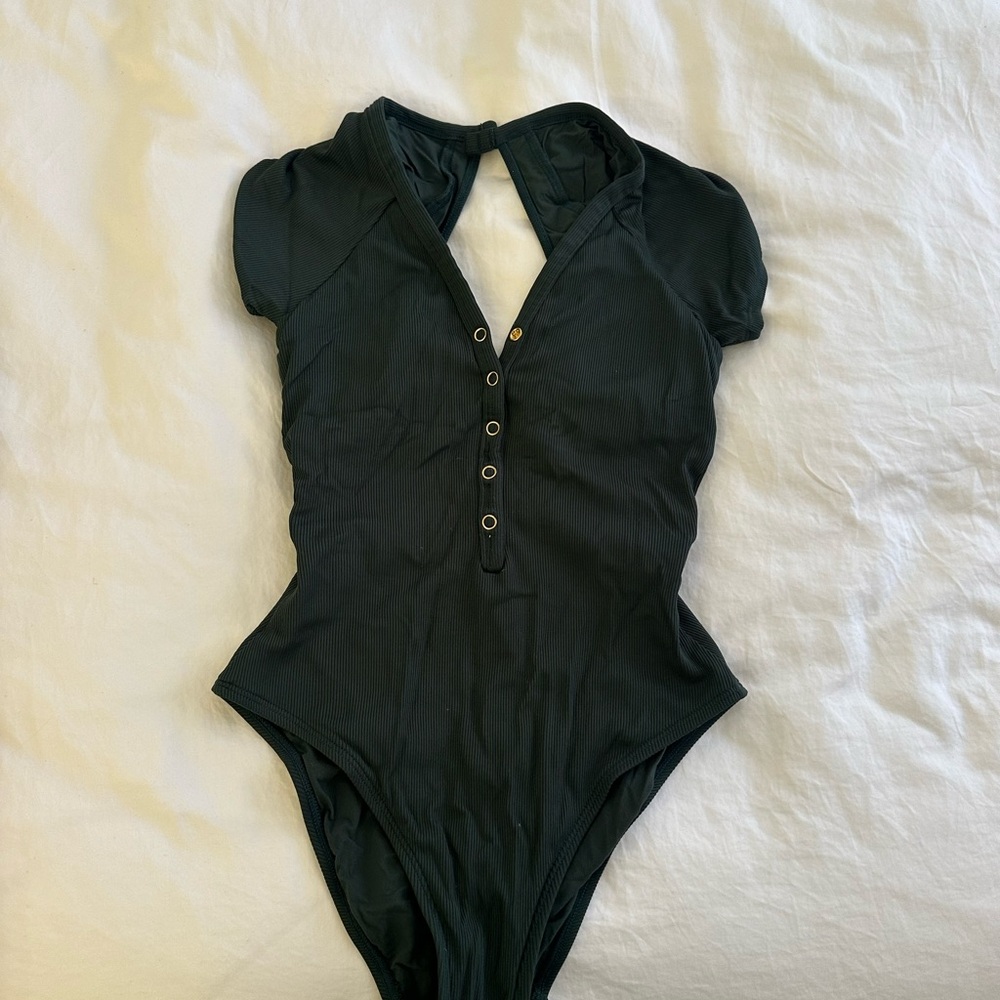 Robin Piccone Black One Piece Swimsuit with Puff Sleeves